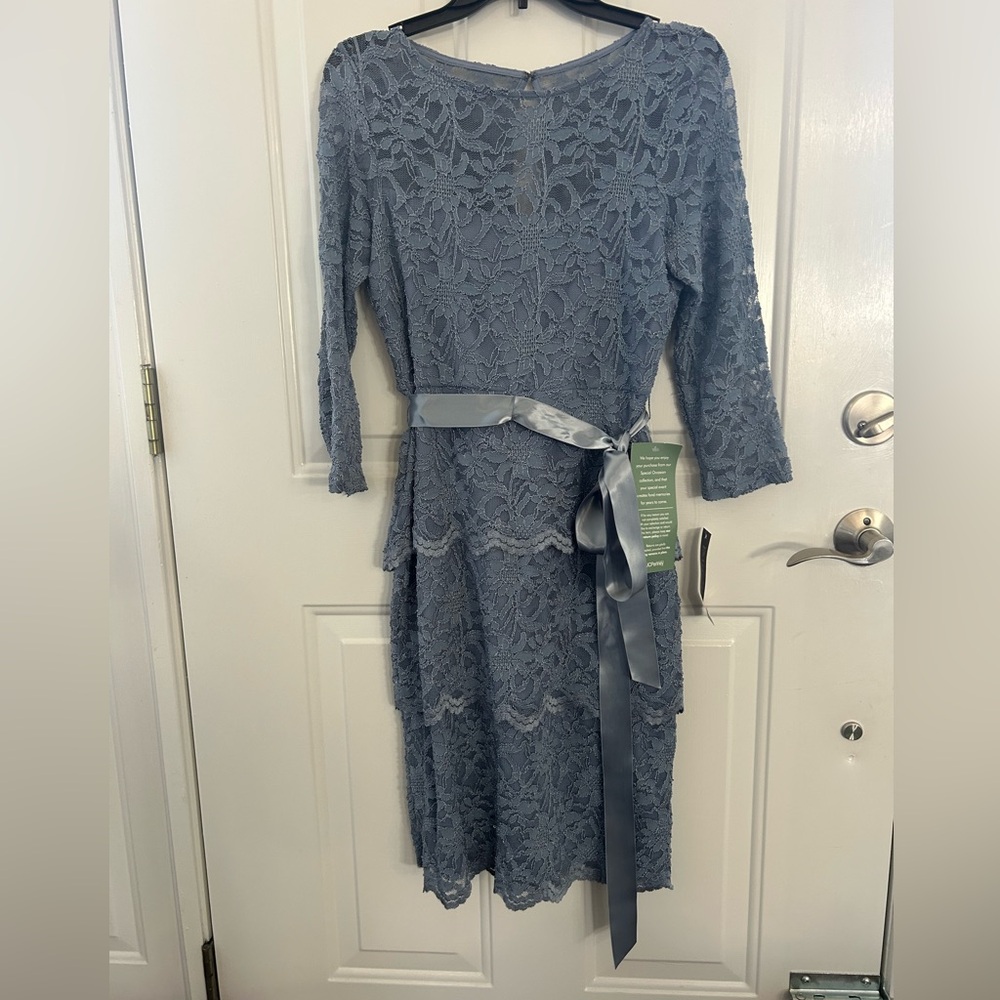 NWT Blue Lace Tiered Long Sleeve Dress with Satin Tie Size 6